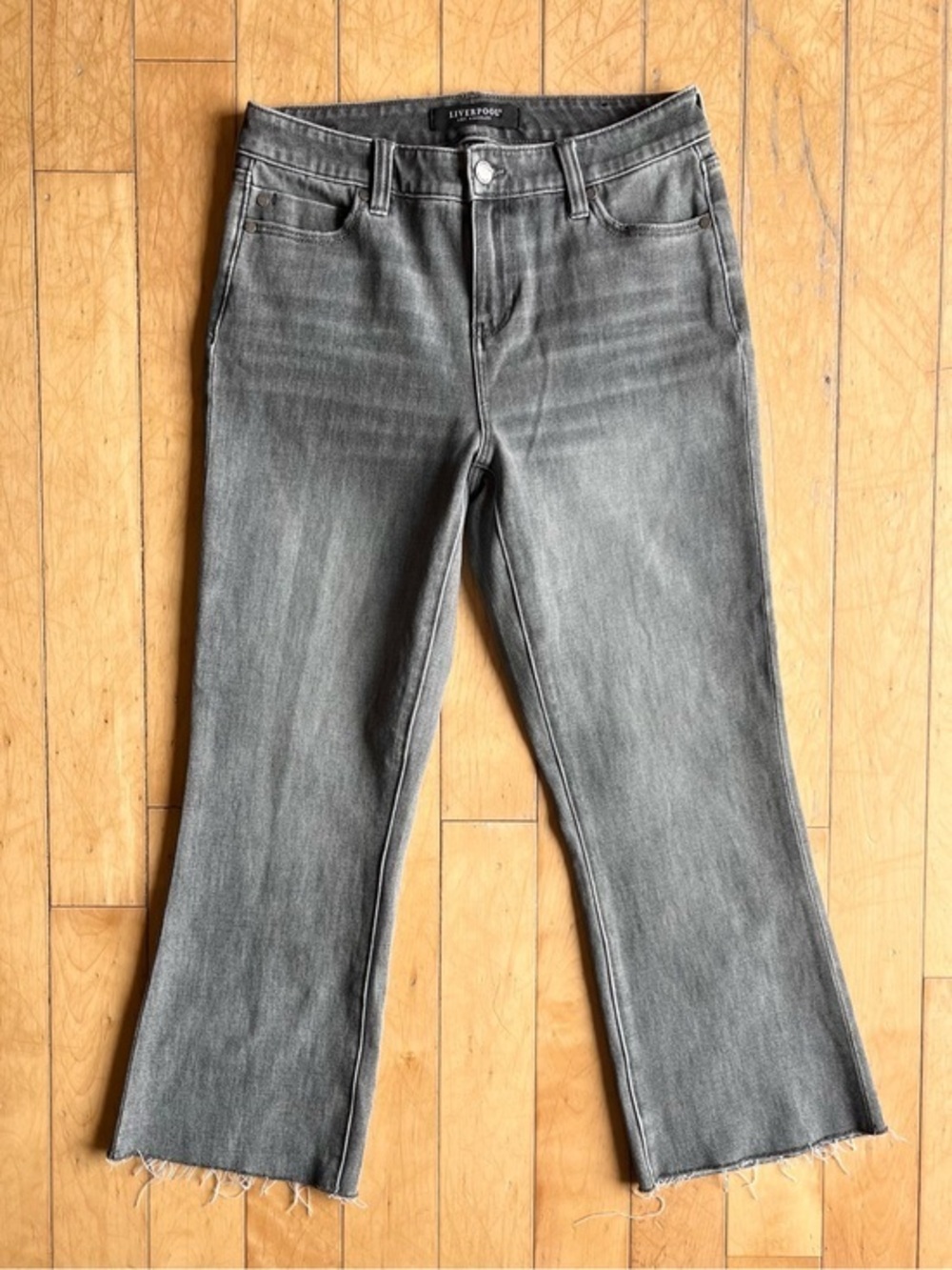 Liverpool Gray Flare Jeans with Raw Hem Size 6 / 28